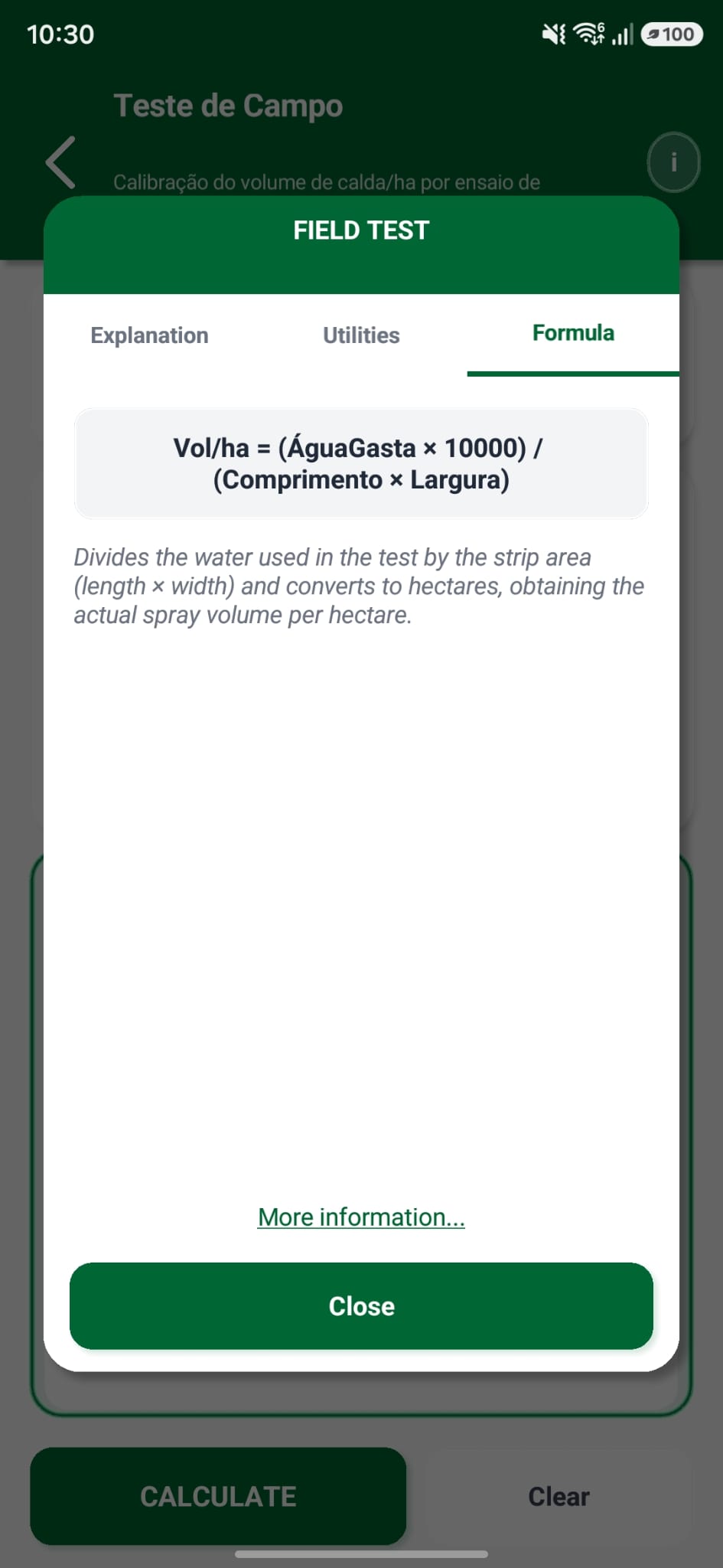 DATERRA Smart help panel showing formula explanation.